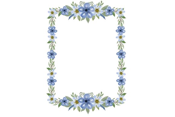 Blue Floral Frame and Watercolor Illustration