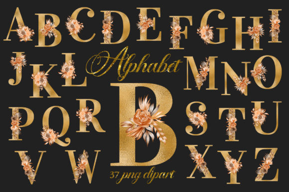 Elevate Your Projects with Gold Boho Floral Alphabet Numbers