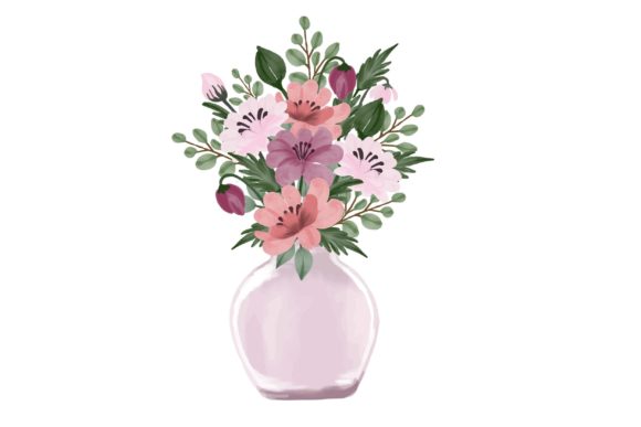 The Pink Vase with Peach Floral Bouquet: A Versatile Digital Watercolor Art