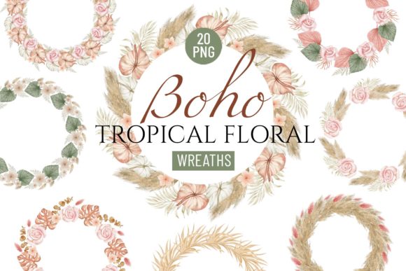Watercolor Boho Tropical Floral Wreaths: A Digital Toolkit for Modern Creativity